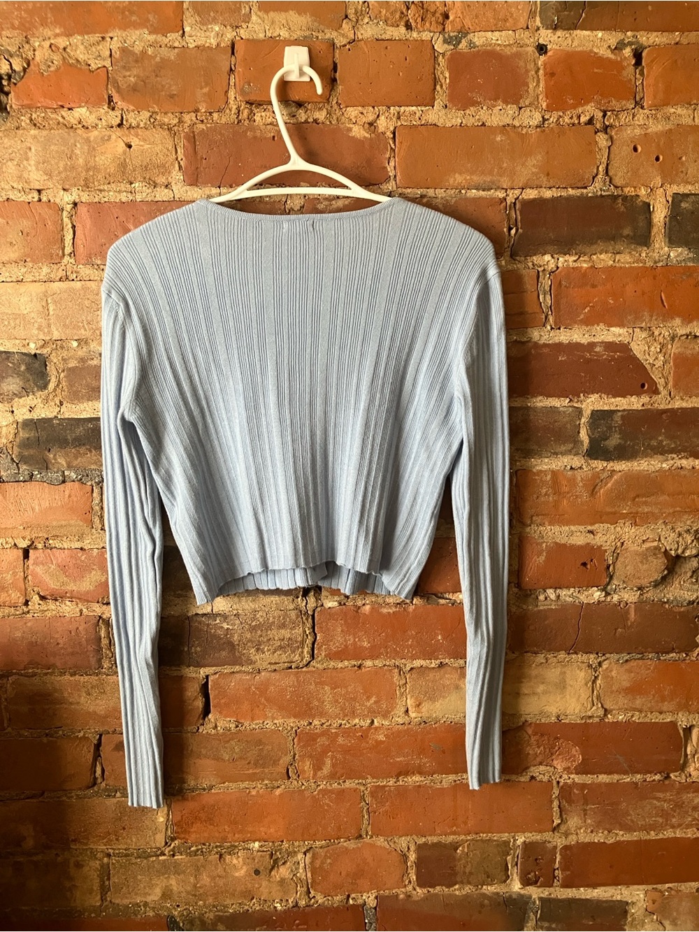 Light Blue Ribbed Cropped Cardigan - Picture 2 of 3